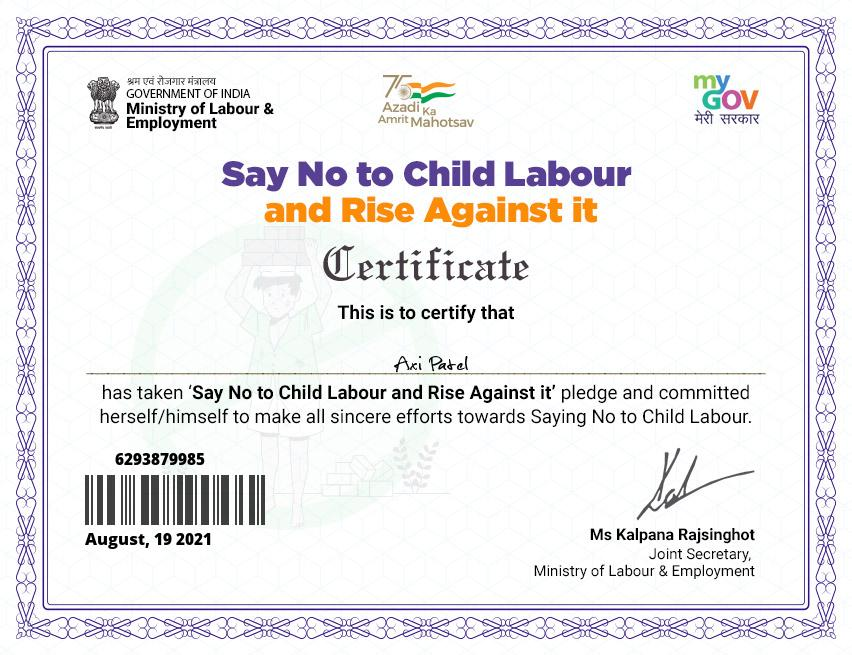 No Child Labor Certificate